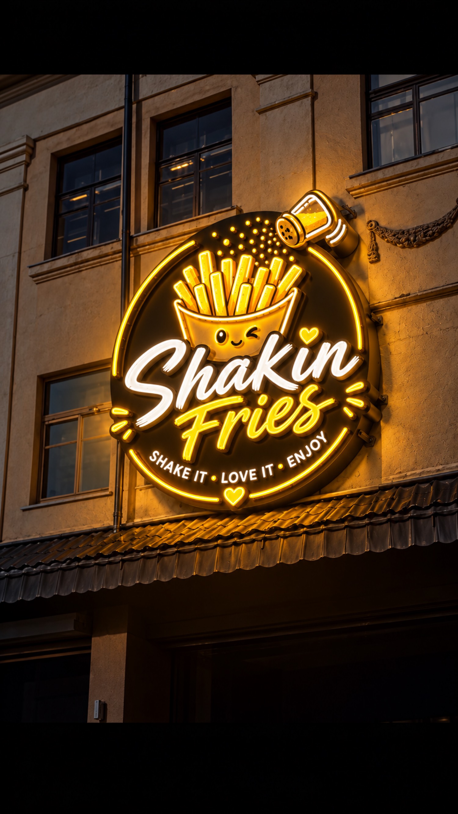Shakin Fries neon sign